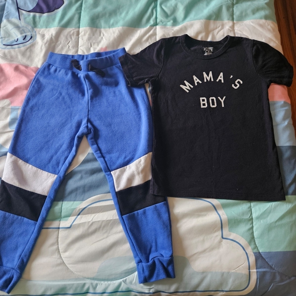 The Children's Place Boys Blue and Black 'Mama's Boy' Tee and Blue Joggers
